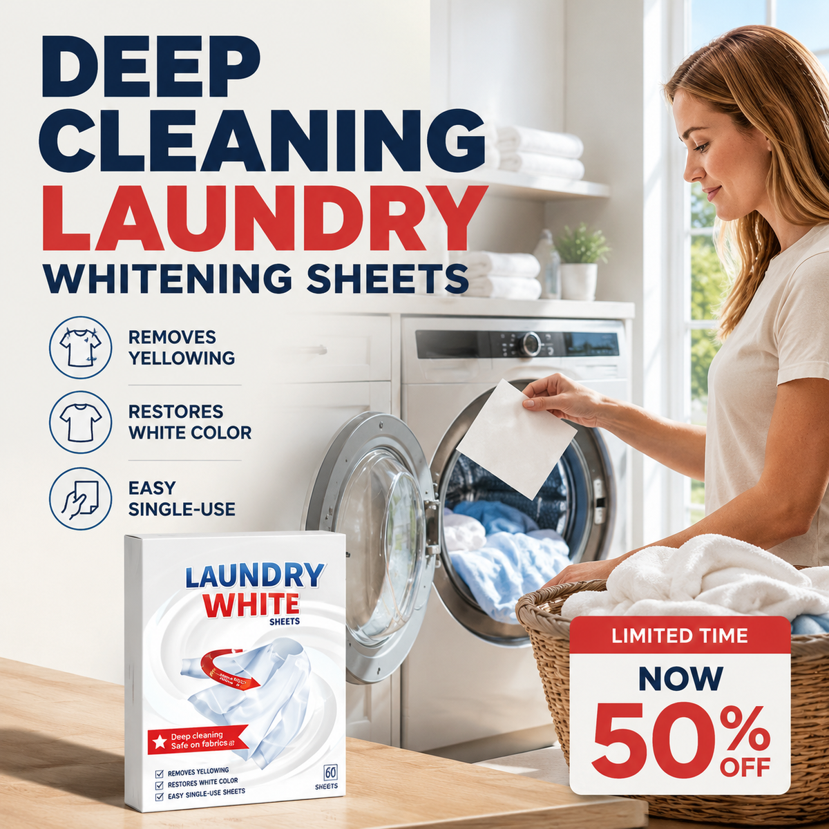 🧺 Powerful Stain Remover Brightening Fabric Laundry Cleaning Sheets