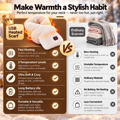 ❄️🔥Smart Heated Scarf, 3 Heat Settings, Ultra Soft Electric Neck Warmer for Winter, Women & Men🧣