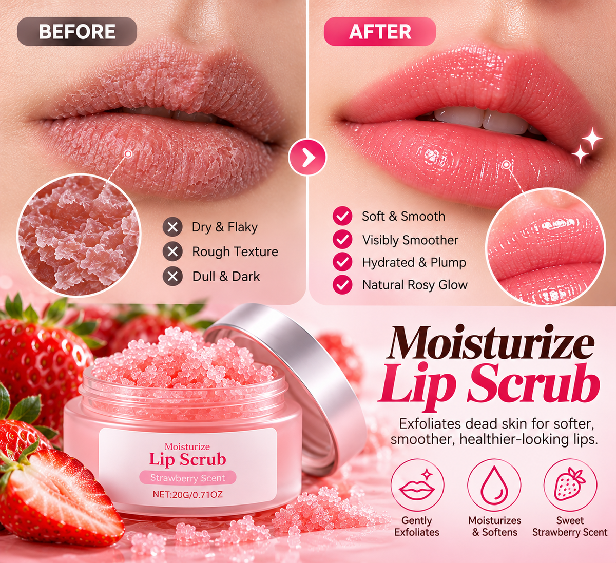 Gentle Exfoliating Strawberry Lip Scrub