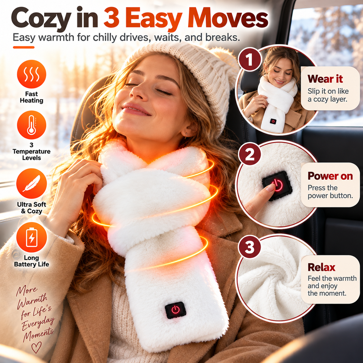 ❄️🔥Smart Heated Scarf, 3 Heat Settings, Ultra Soft Electric Neck Warmer for Winter, Women & Men🧣