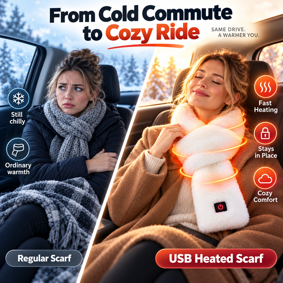 ❄️🔥Smart Heated Scarf, 3 Heat Settings, Ultra Soft Electric Neck Warmer for Winter, Women & Men🧣