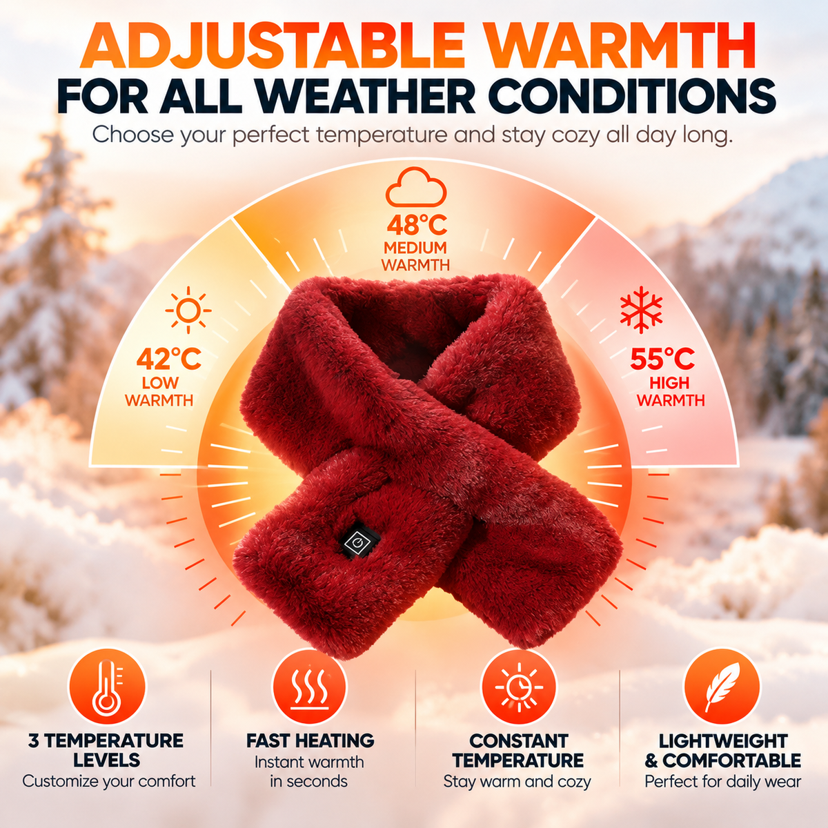 ❄️🔥Smart Heated Scarf, 3 Heat Settings, Ultra Soft Electric Neck Warmer for Winter, Women & Men🧣