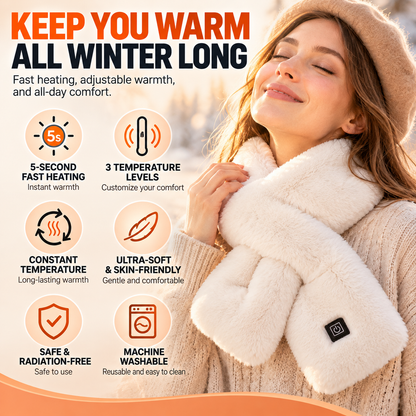 ❄️🔥Smart Heated Scarf, 3 Heat Settings, Ultra Soft Electric Neck Warmer for Winter, Women & Men🧣