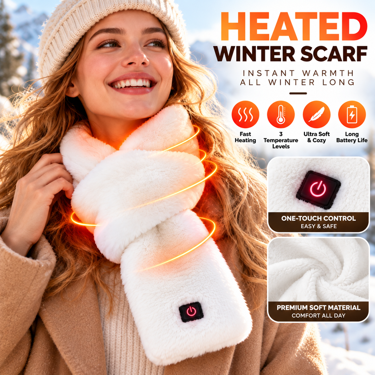❄️🔥Smart Heated Scarf, 3 Heat Settings, Ultra Soft Electric Neck Warmer for Winter, Women & Men🧣